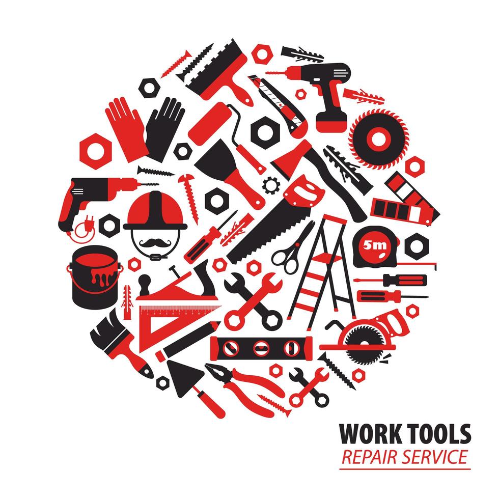 Diseño circular de herramientas de construcción y reparación. vector