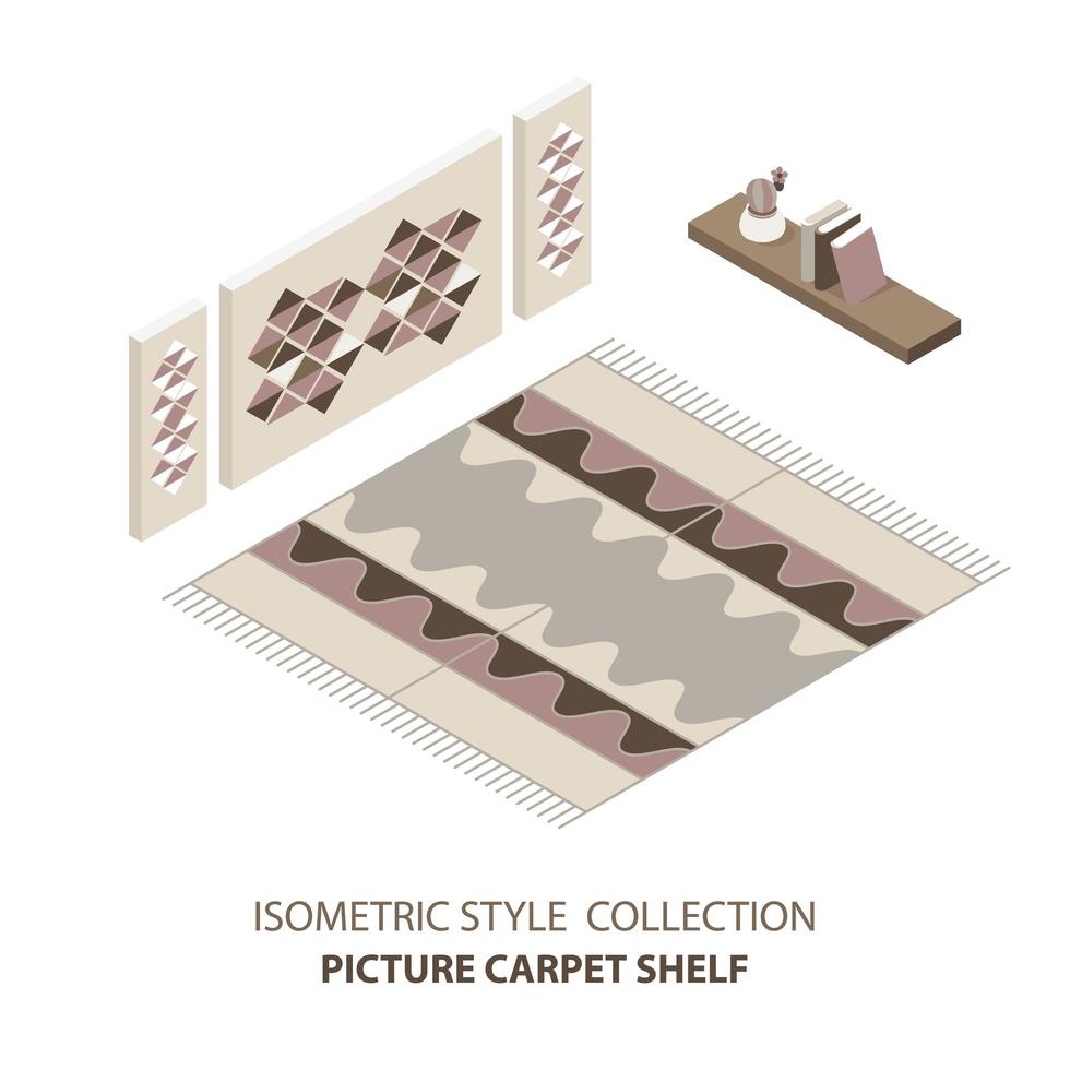 Isometric set of carpet room in mid century style vector