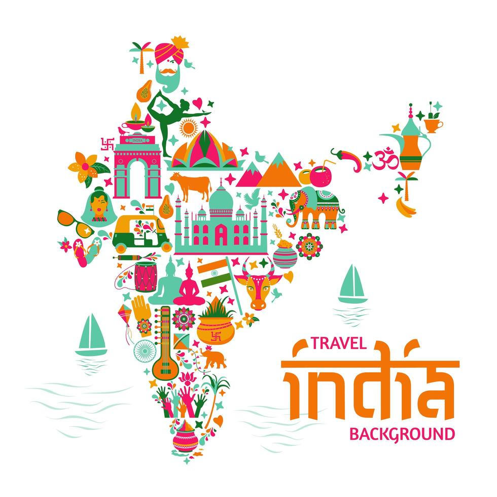 símbolos tradicionales, en forma de mapa de la india vector