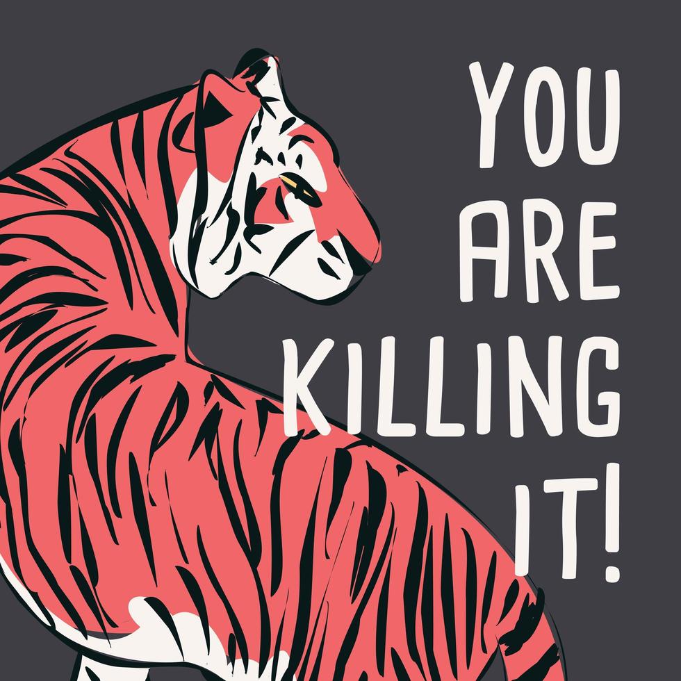 Hand drawn tiger with feminist phrase and message vector