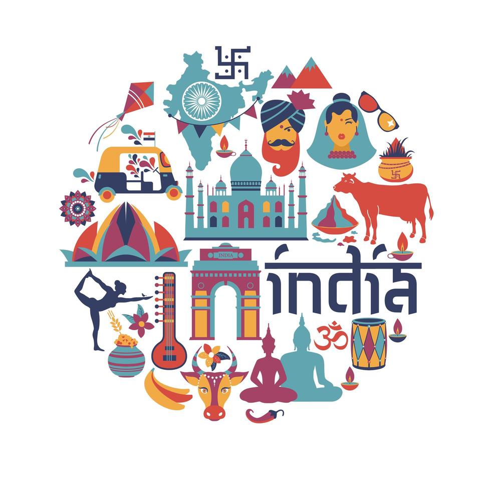 Indian architecture, Asian traditions, icons and symbols vector