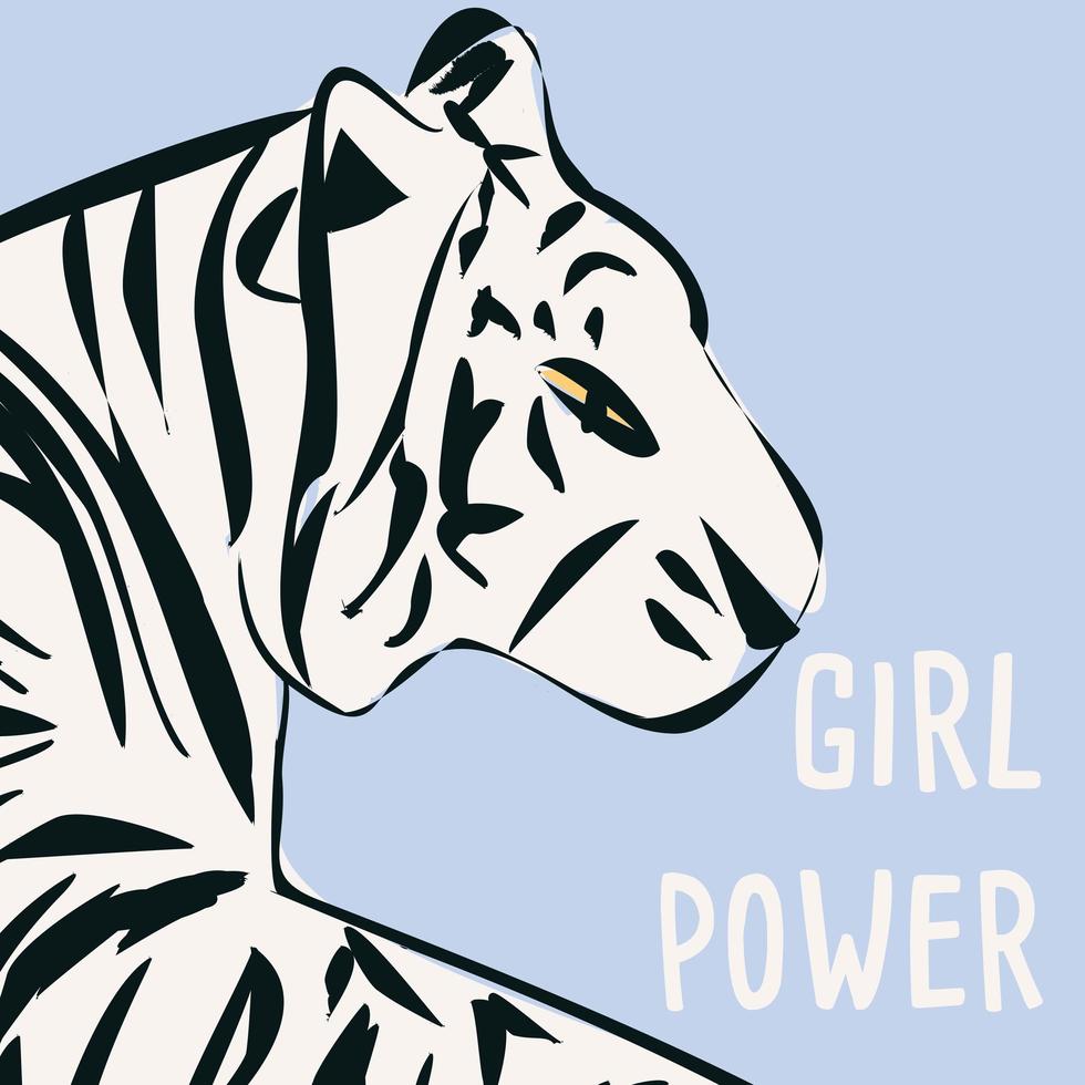 Hand drawn tiger with feminist phrase and message vector