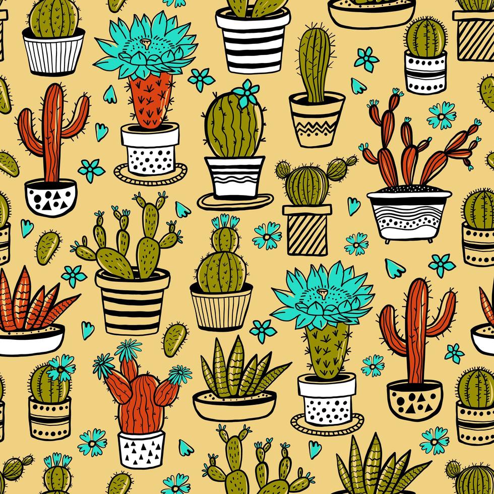 Cactus and succulent hand drawn set vector