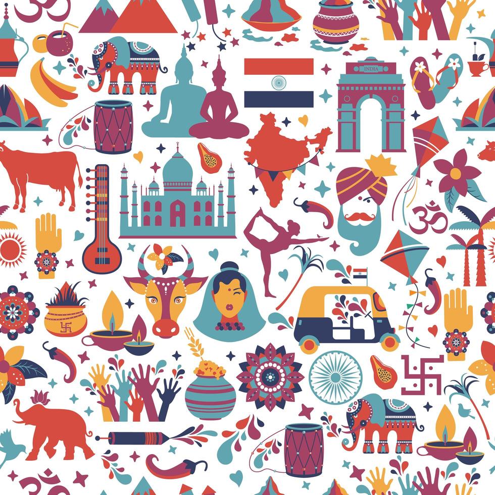 Traditional symbols of India seamless pattern vector