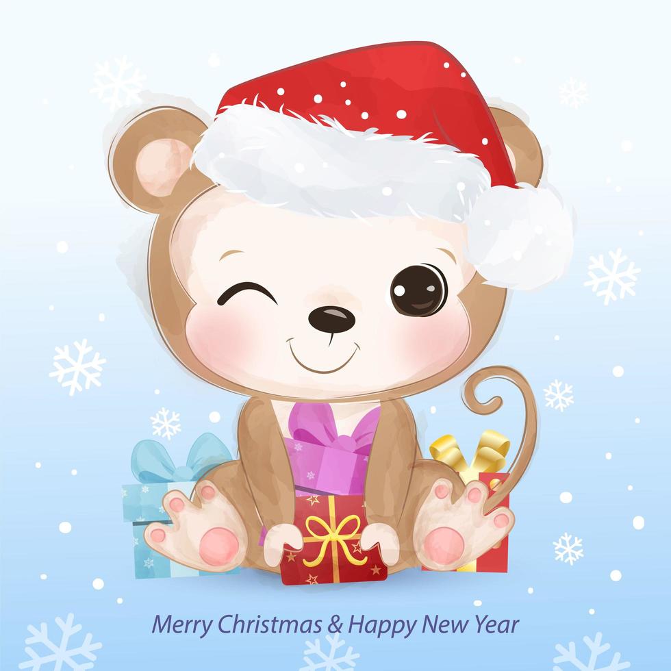 tarjeta de felicitación navideña con monito lindo vector
