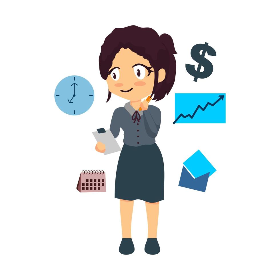 personaje de mujer de negocios muy ocupada vector