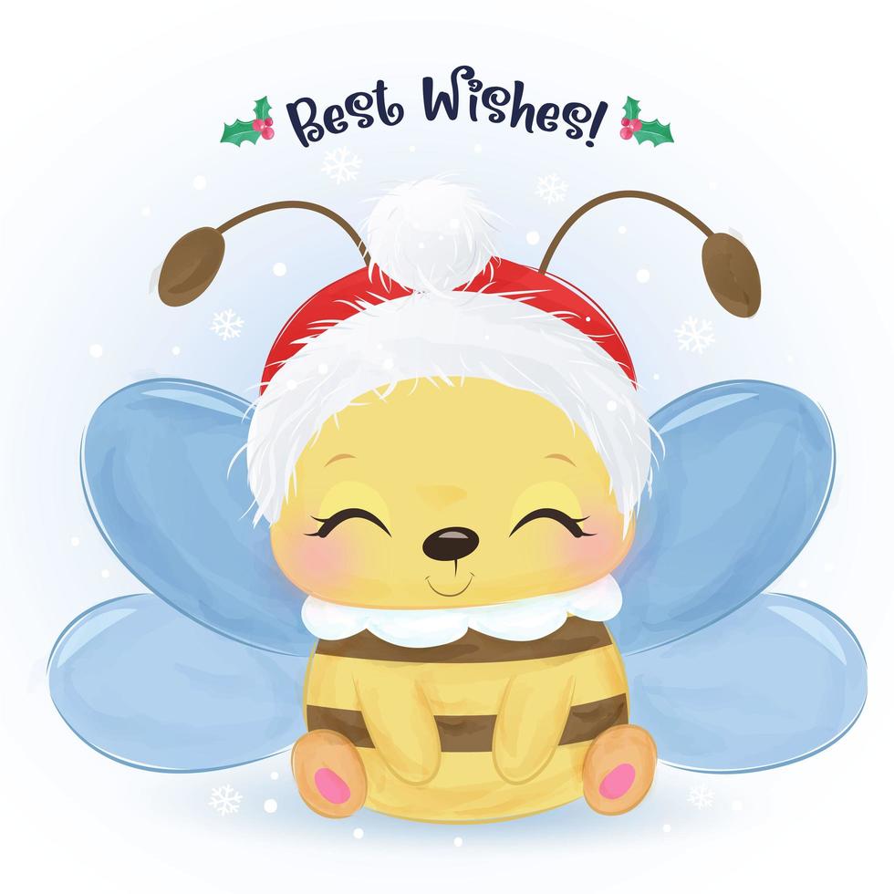 Christmas greeting card with cute little bee vector