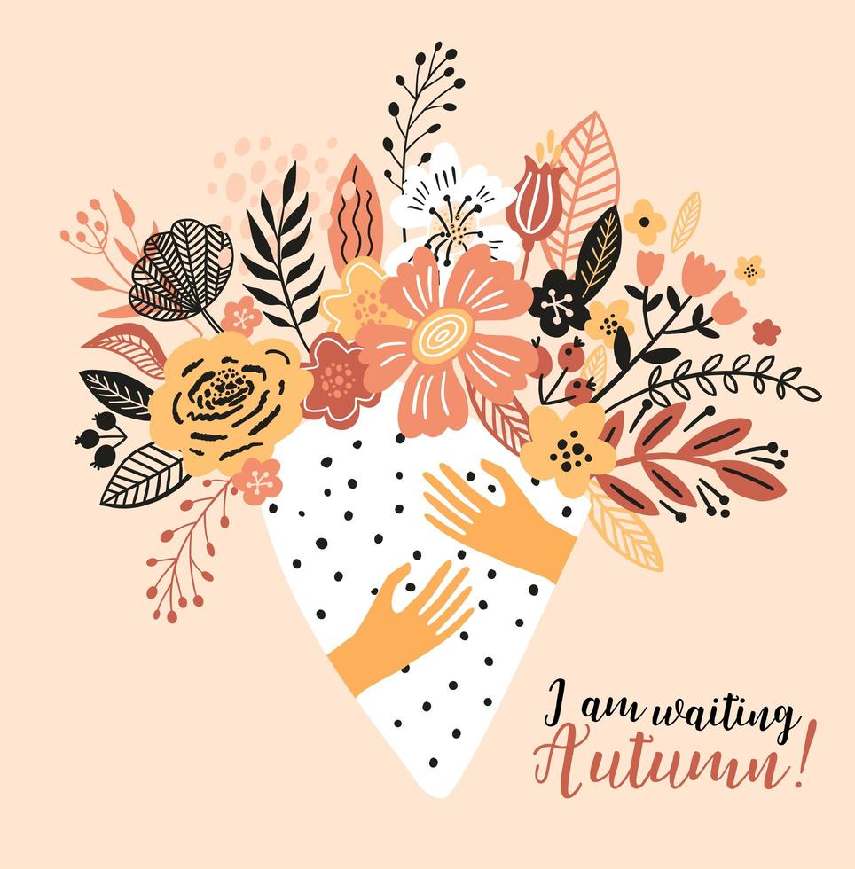 tarjeta de otoño con un ramo de flores. vector