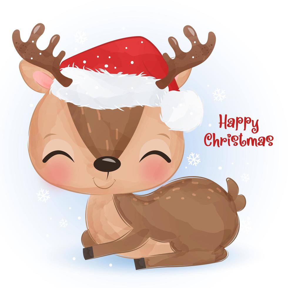 Christmas greeting card with cute baby reindeer vector