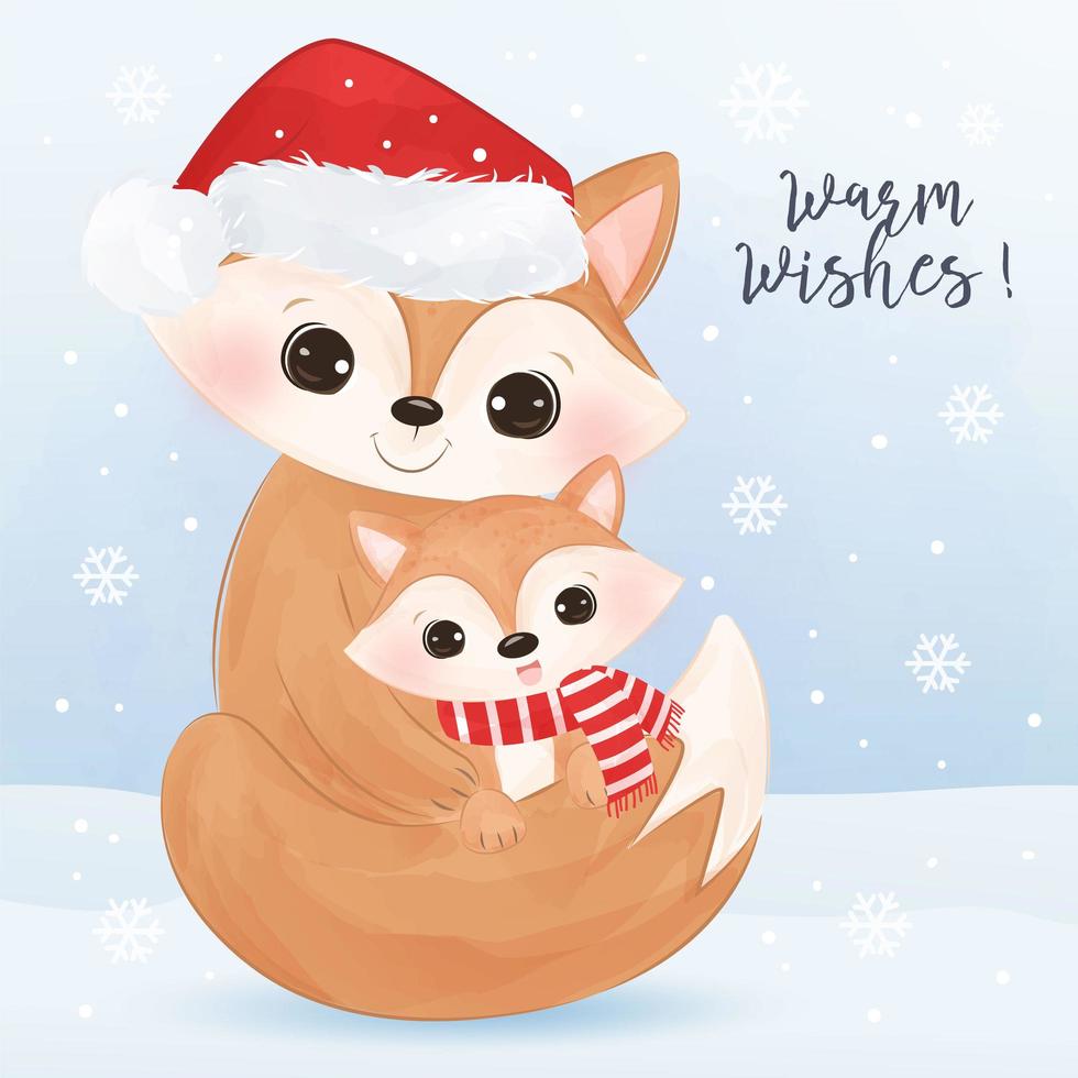 Christmas greeting card with adorable fox vector