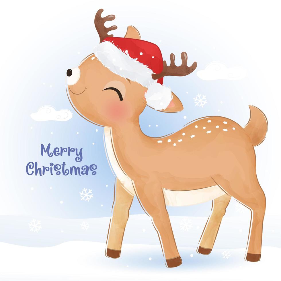 Christmas greeting card with adorable little reindeer vector