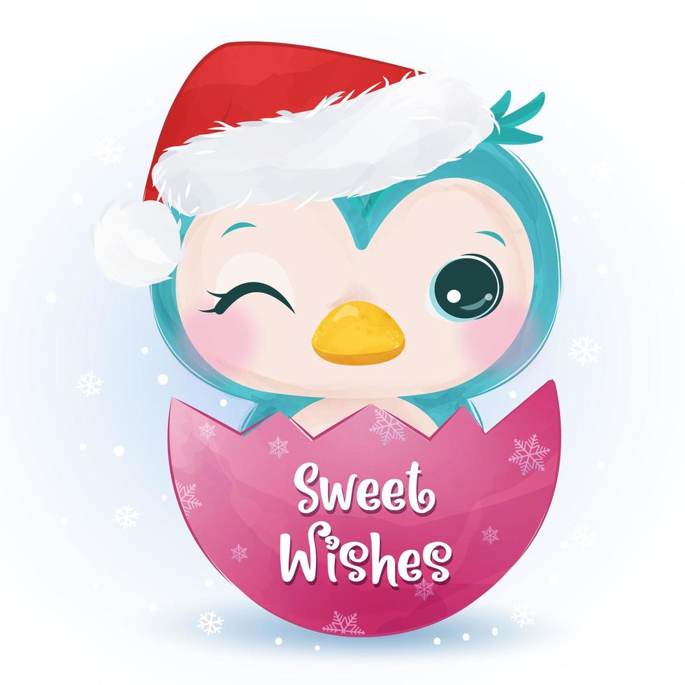 Christmas greeting card with cute little blue owl vector