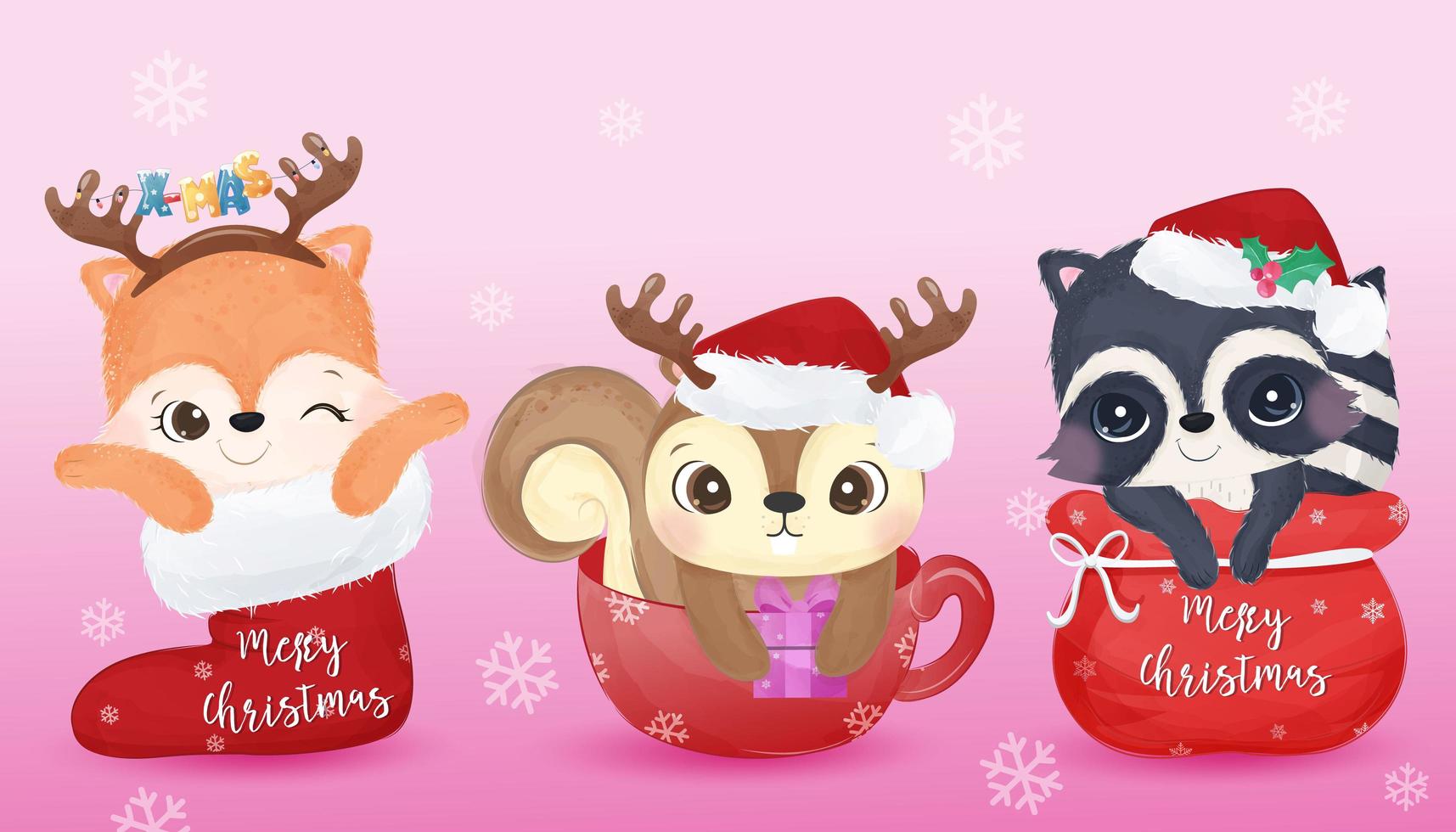 Cute animals for Christmas decoration vector