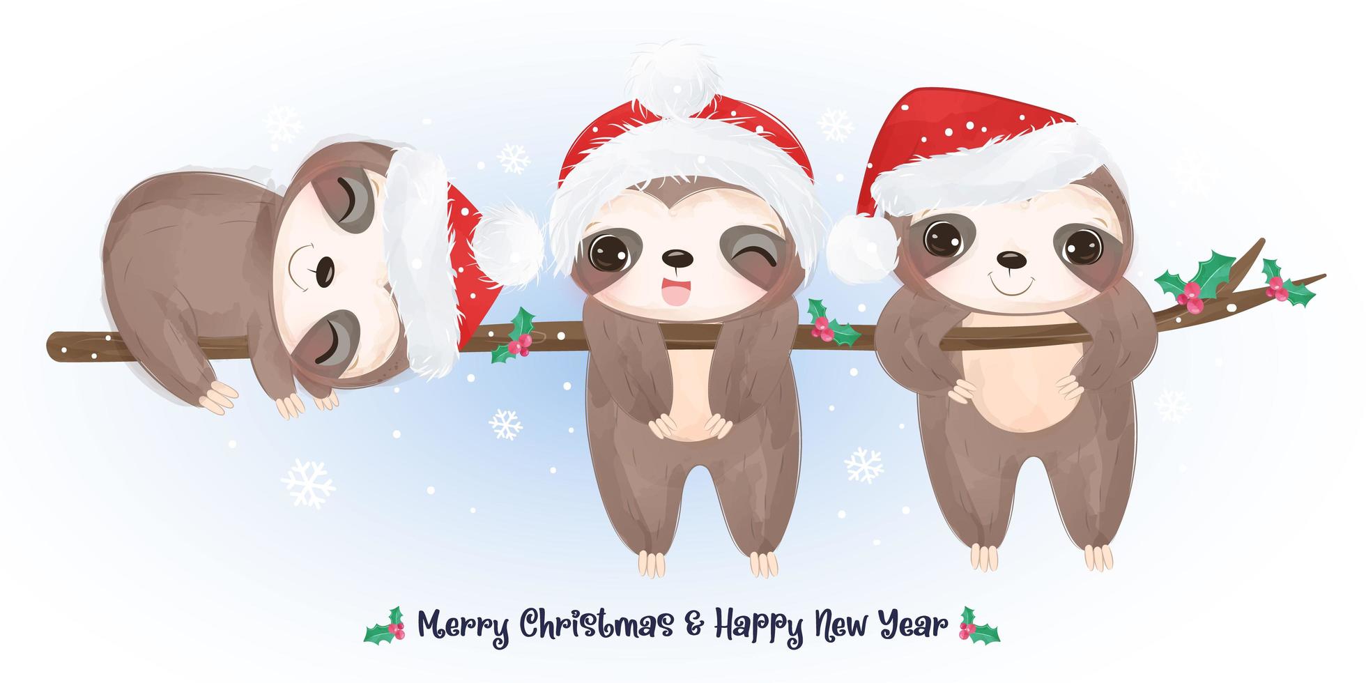 Christmas greeting card with cute sloths vector