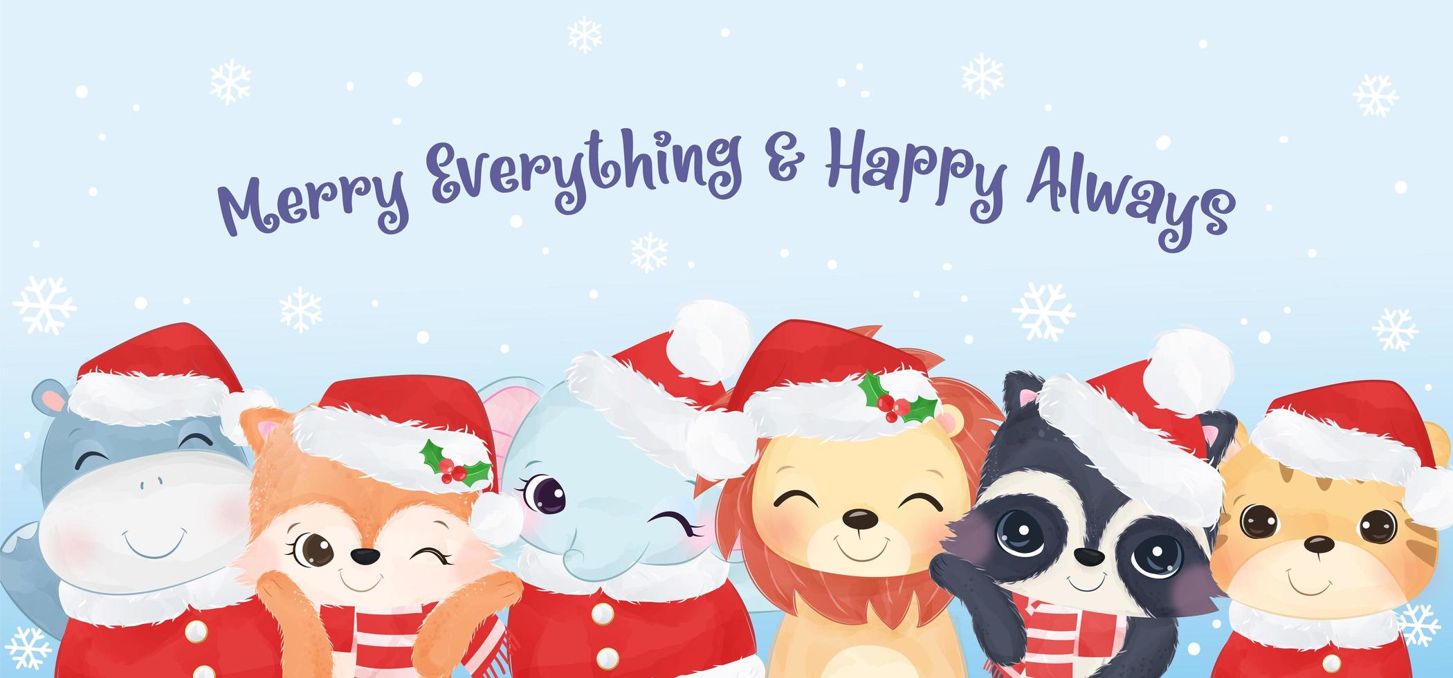 Christmas greeting card with cute animals vector