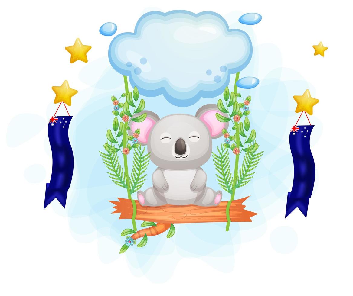 lindo koala en rama colgando de la nube vector