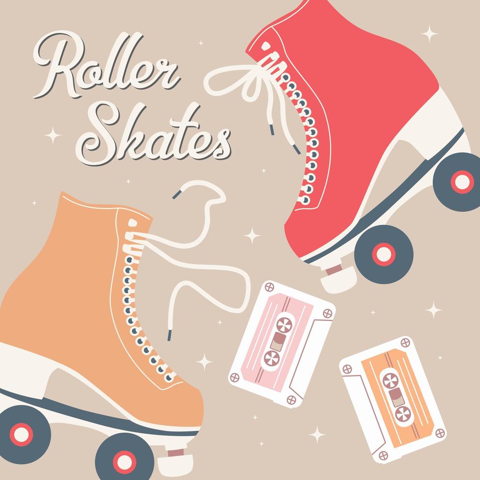 Hand drawn illustration with retro roller skates vector