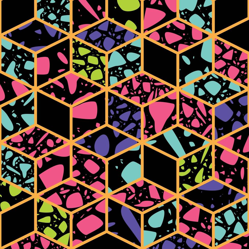 Terrazzo seamless pattern design with hand drawn rocks vector