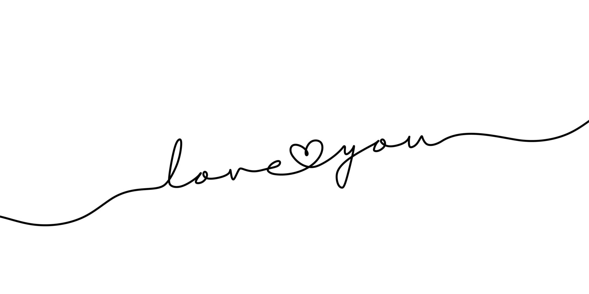 Continuous line drawing of love you text vector