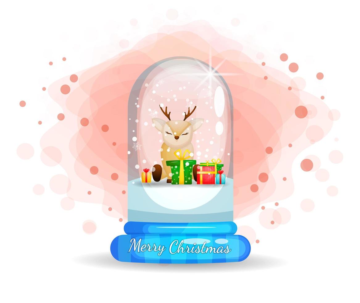 Cute reindeer in glass cloche for Christmas day vector