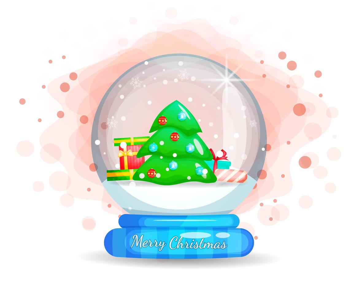 Gifts and Christmas tree in glass cloche vector