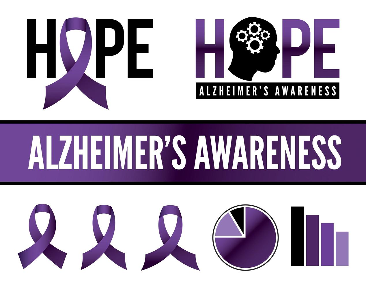 Alzheimer's Disease Awareness Icons and Graphics vector