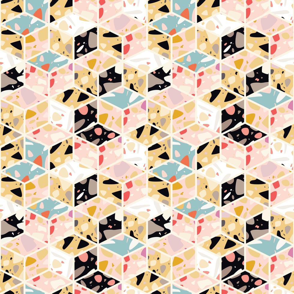 Terrazzo seamless pattern design with hand drawn rocks vector