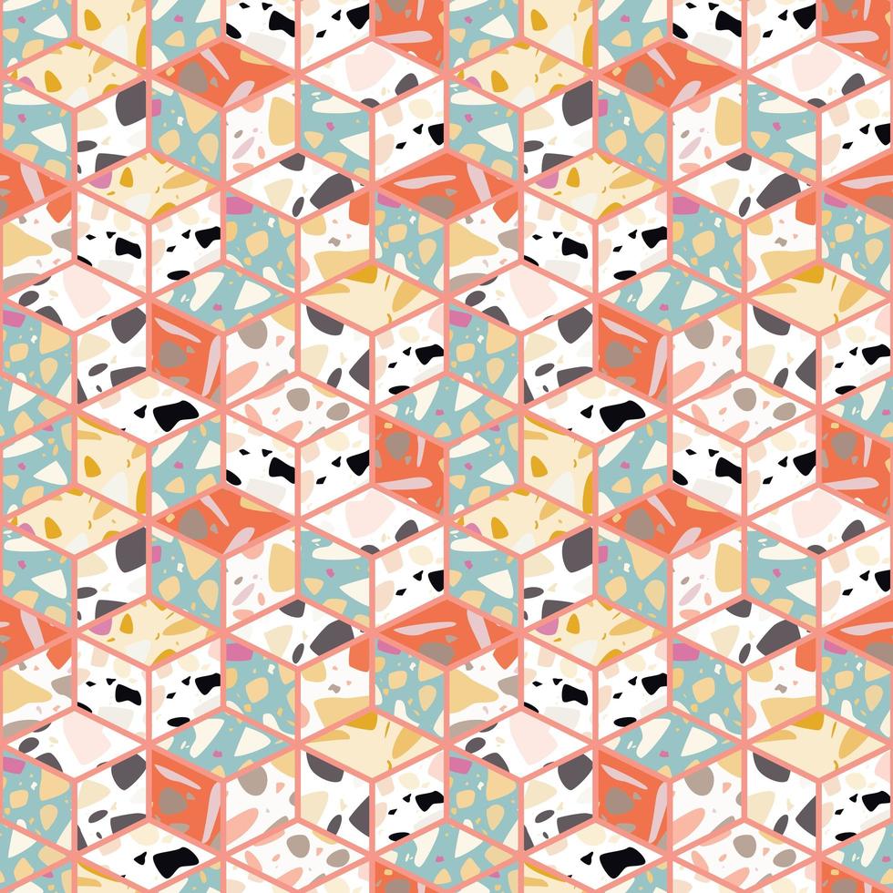 Terrazzo seamless pattern design with hand drawn rocks vector