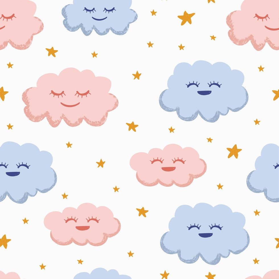 Nursery pattern illustration. Seamless hand drawn baby clouds. vector