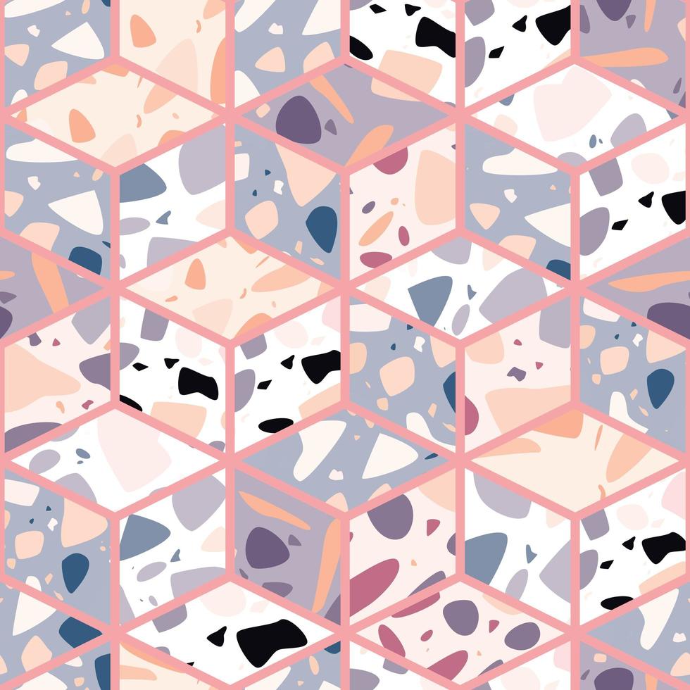 Terrazzo seamless pattern design with hand drawn rocks vector