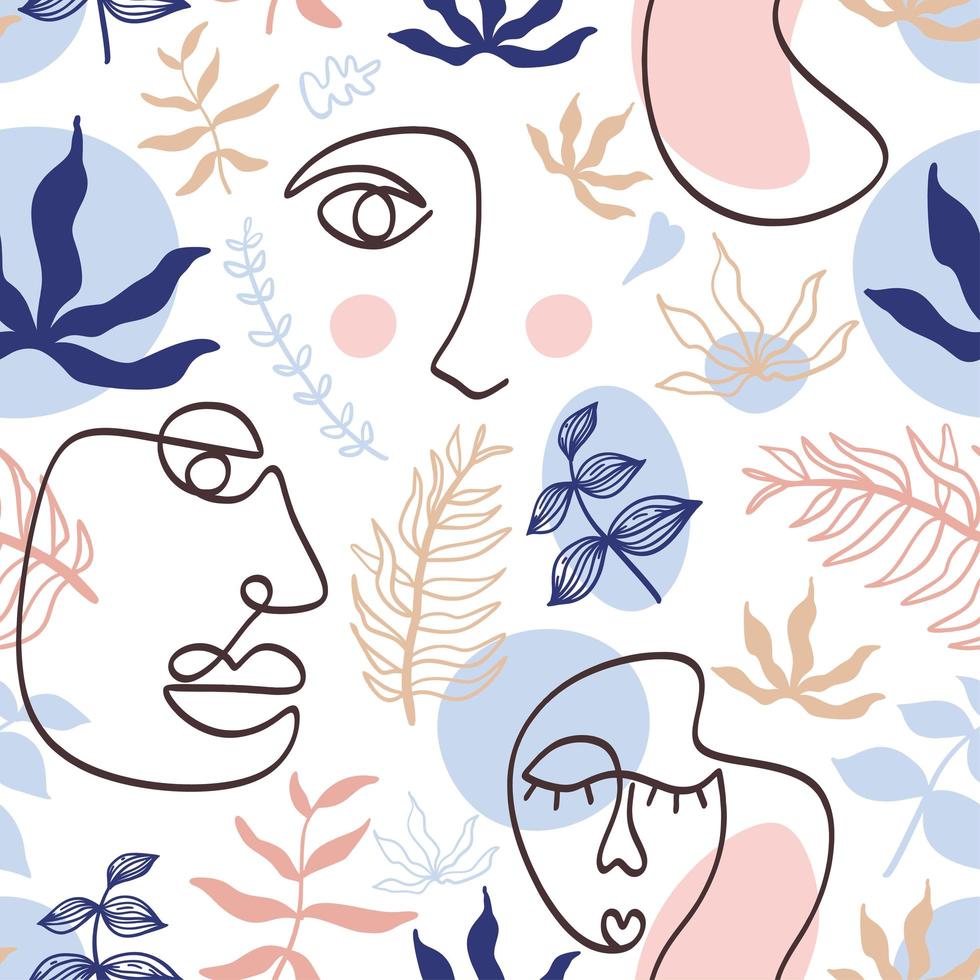 Modern pattern with continuous one line woman face vector