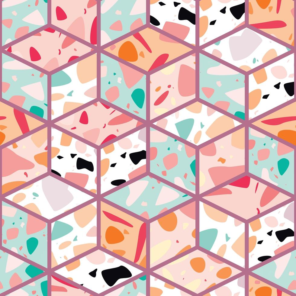 Terrazzo seamless pattern design with hand drawn rocks vector