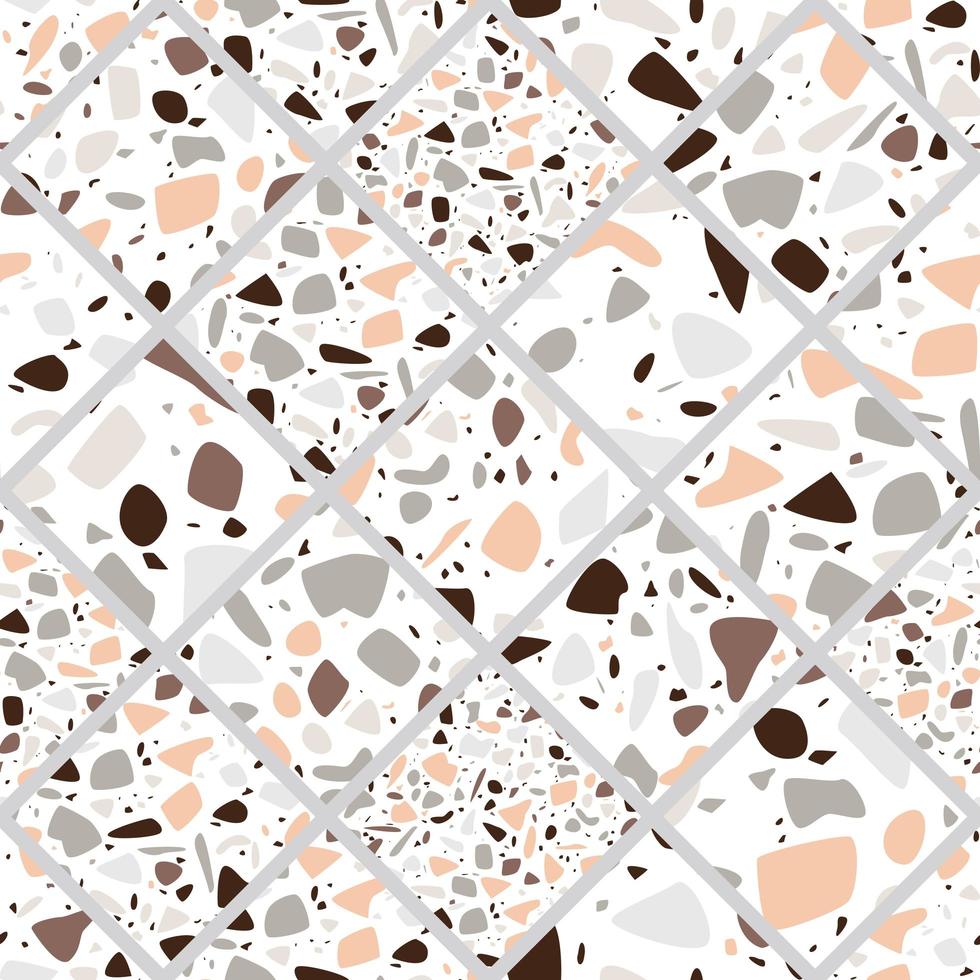 Terrazzo seamless pattern design with hand drawn rocks. vector