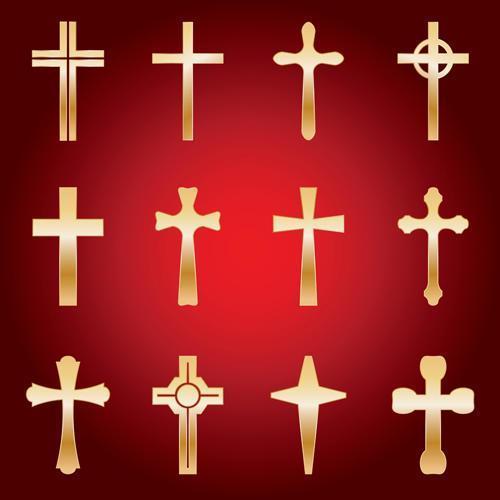 conjunto de cruces doradas vector