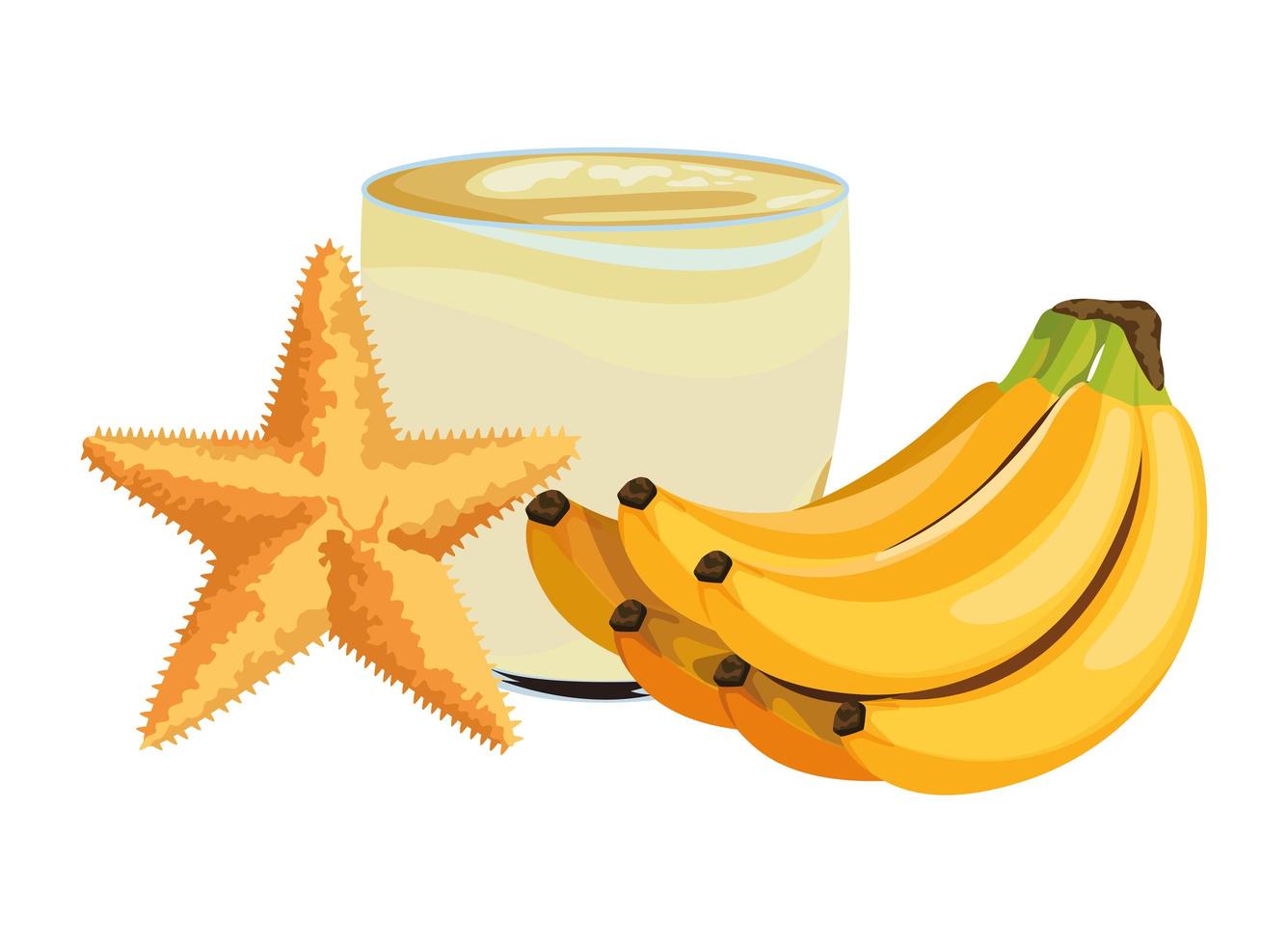 Banana smoothie and star fish composition vector