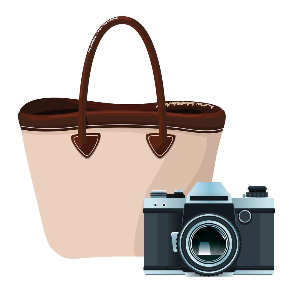 Camera and beach bag icons vector