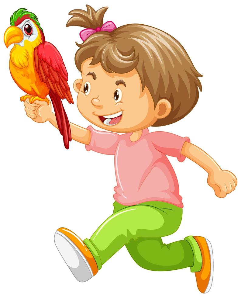 Happy girl holding parrot vector