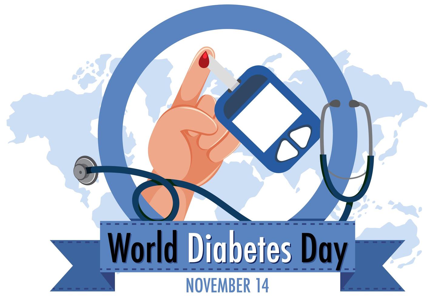 World Diabetes Day logo or banner with blood on finger and glucosure autocode vector