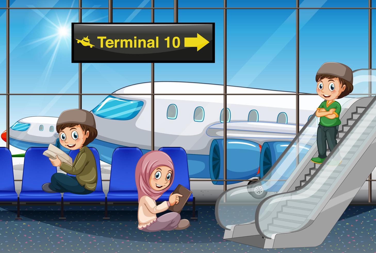 Muslim passenger at the airport vector