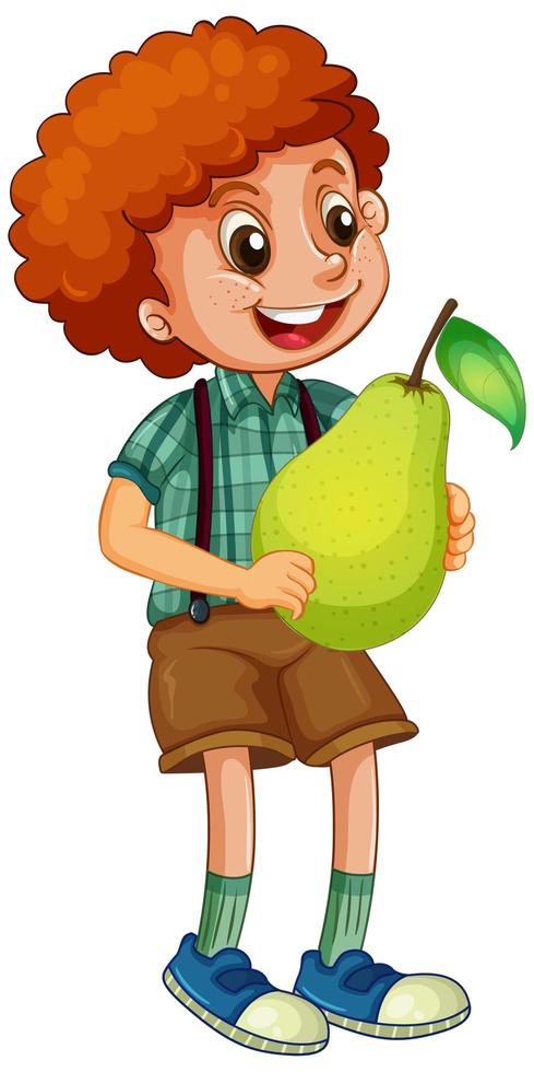 A boy holding pear isolated vector