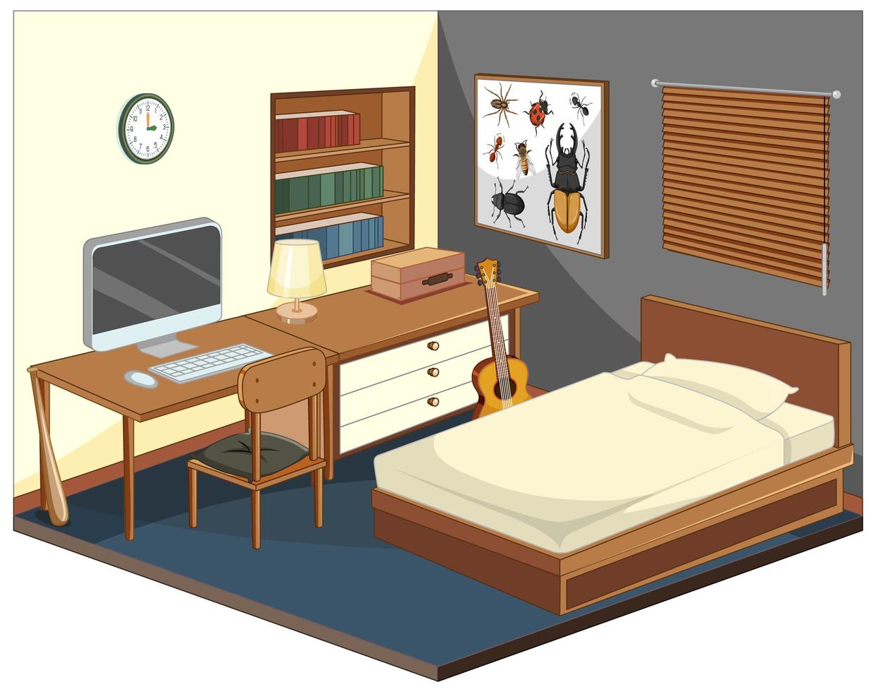 Bedroom with furnitures isometric vector