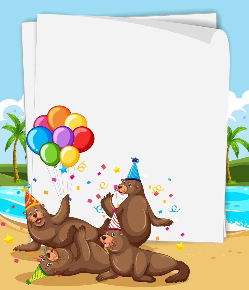 Paper template with cute animals in party theme vector