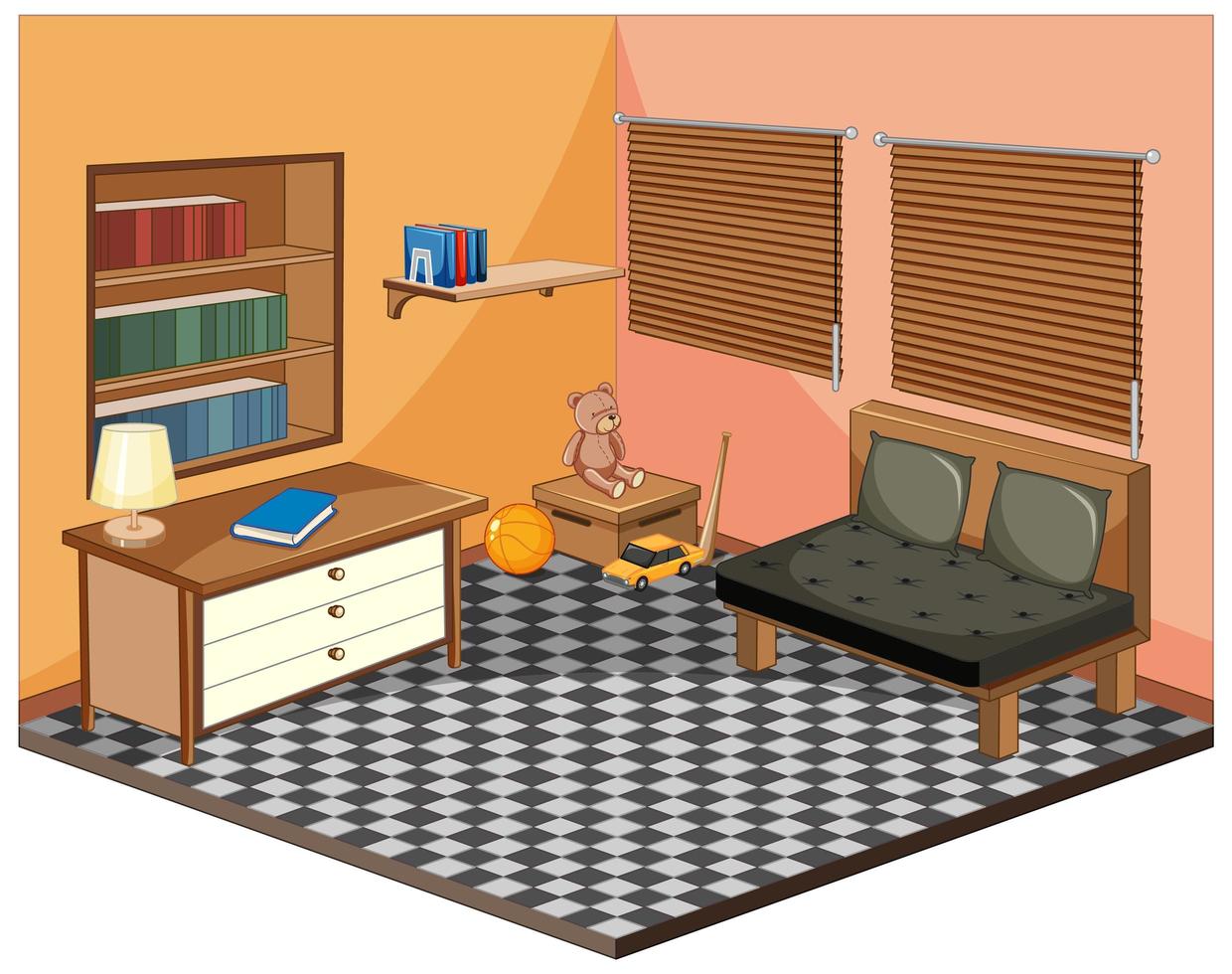 Living room with furnitures isometric vector