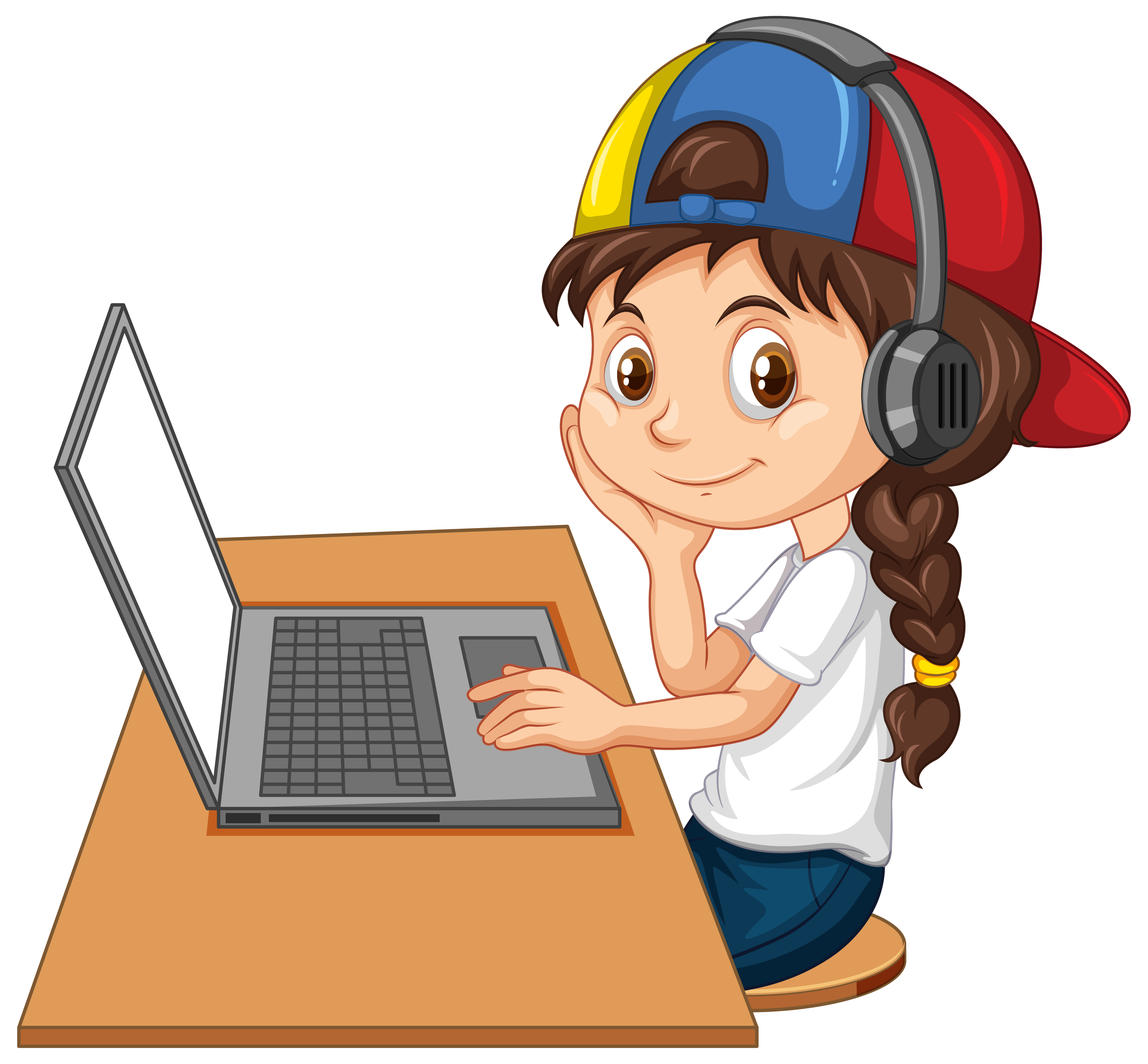 A girl with laptop on the table on white background 1520239 Vector Art