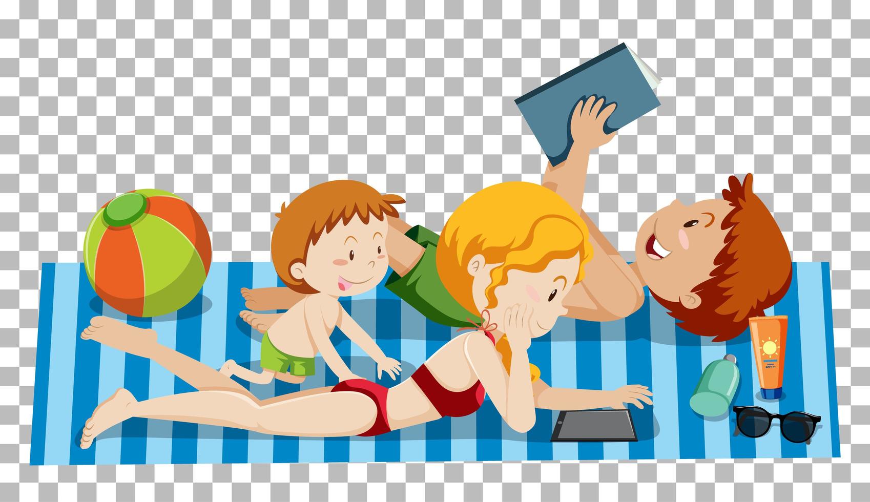 Family sunbathing on transparent background vector