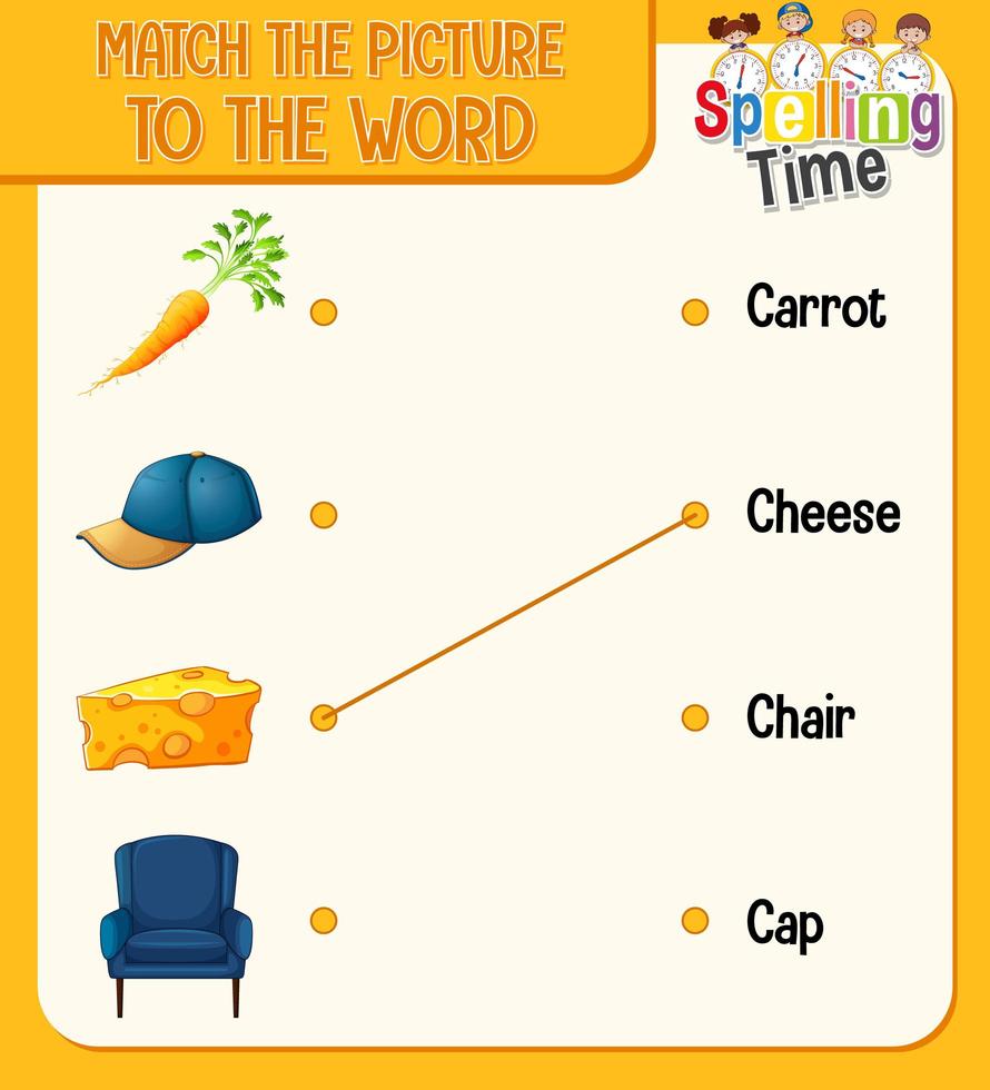 Word to picture matching worksheet for children vector