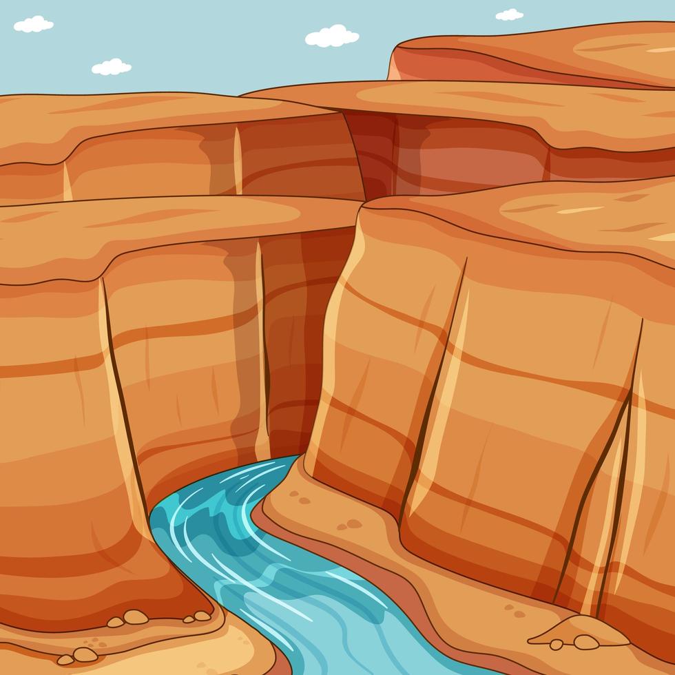 Big canyon with river background scene vector