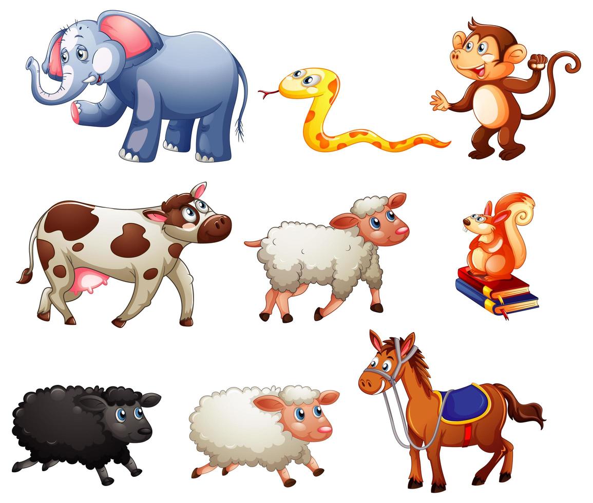Set of different animals isolated on white background vector