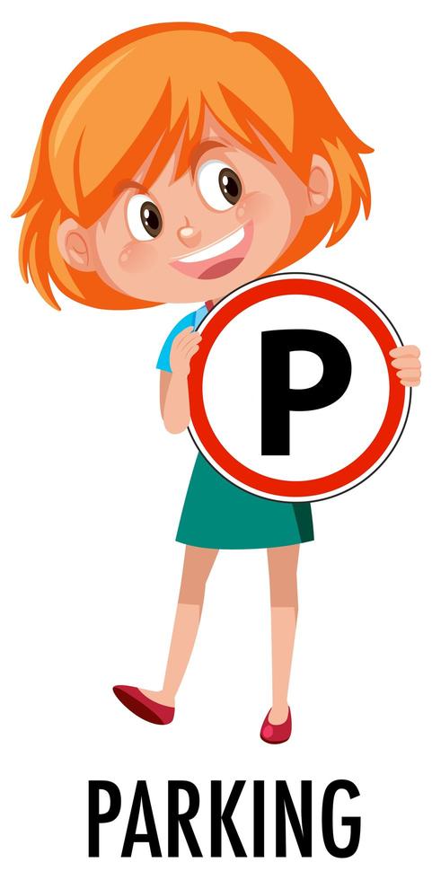 Girl holding traffic sign isolated on white background vector