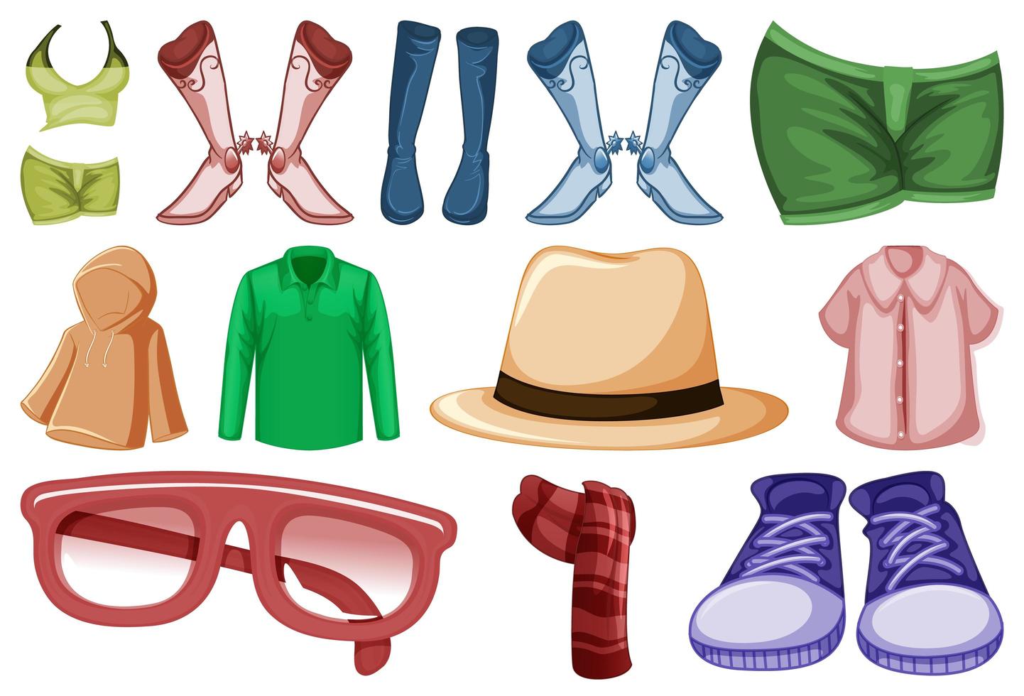 Set of fashion outfits and accessories on white background vector